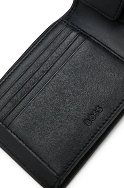 Trifold wallet in micro-grained leather with embossed logo