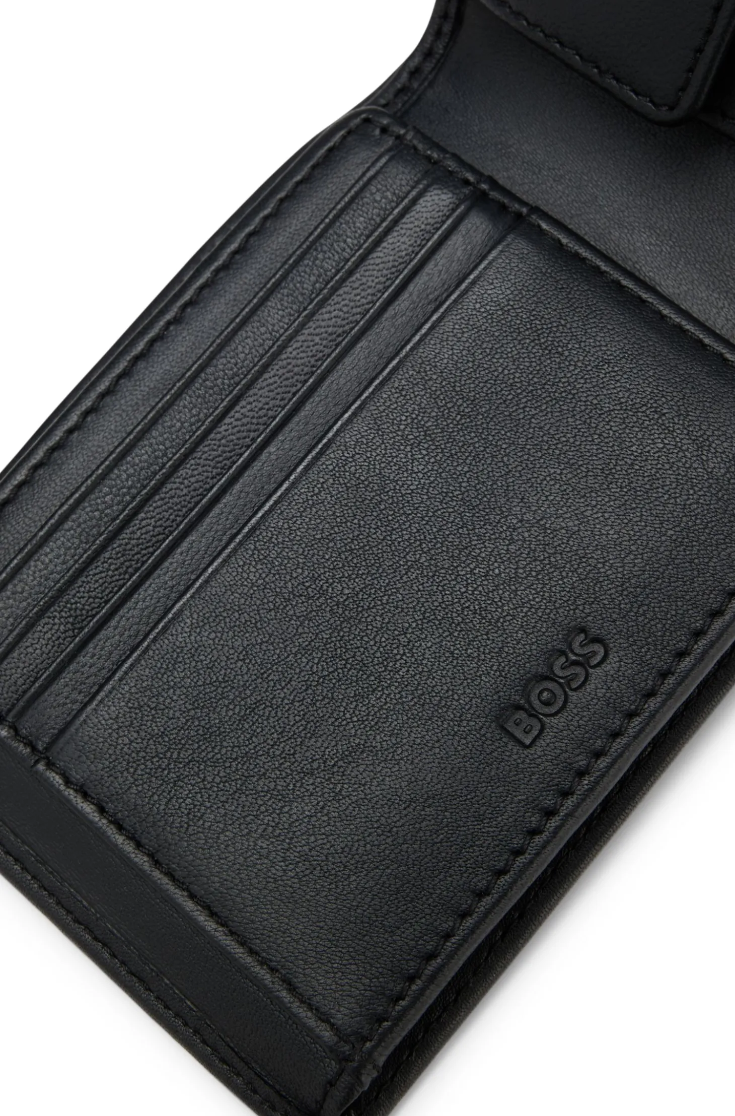 Trifold wallet in micro-grained leather with embossed logo