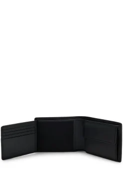 Trifold wallet in micro-grained leather with embossed logo