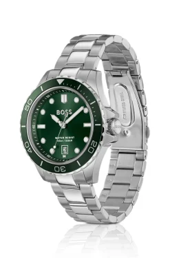 TROPER SPORT Green-dial watch with steel bracelet