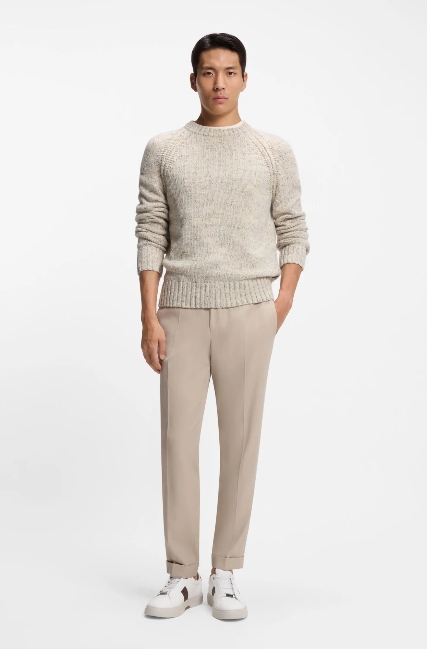 Tweed-effect sweater in cashmere and virgin wool