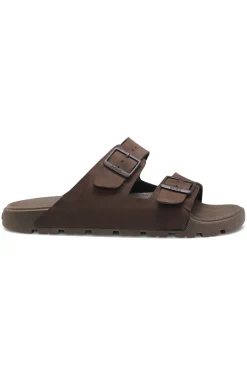 Twin-strap slides with branded buckles