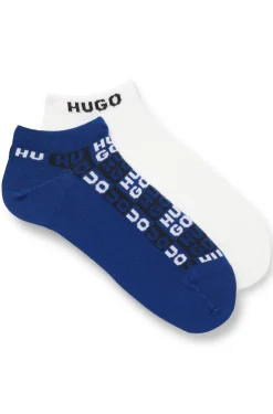 Two-pack of ankle-length socks with logo intarsia