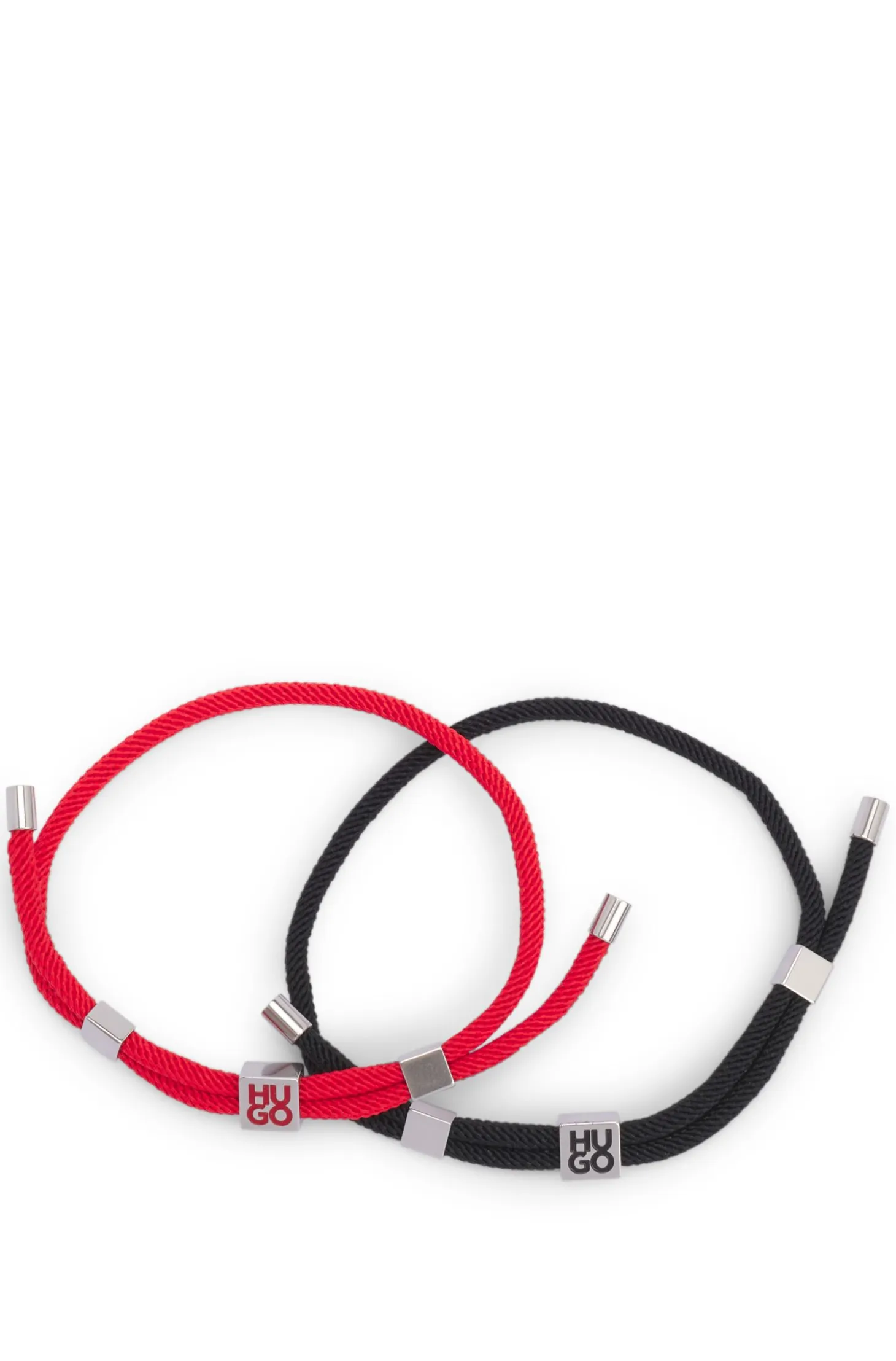 Two-pack of cord cuffs with logo plaques