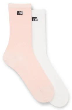 Two-pack of regular-length socks with stacked logos