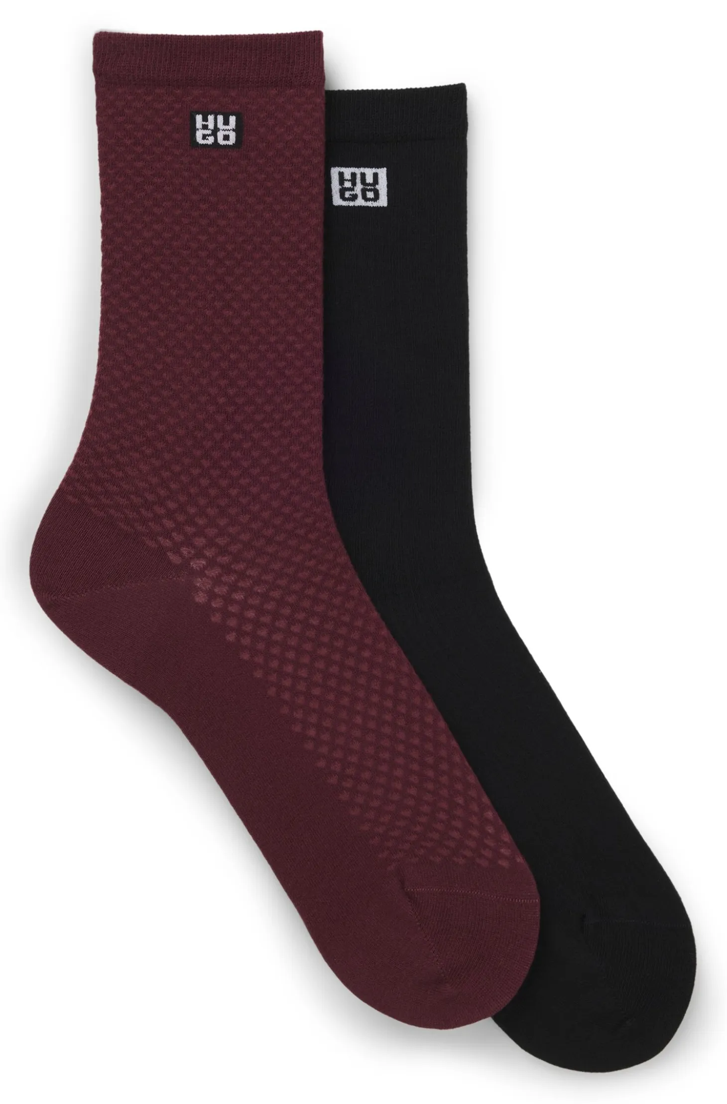 Two-pack of regular-length socks with stacked logos