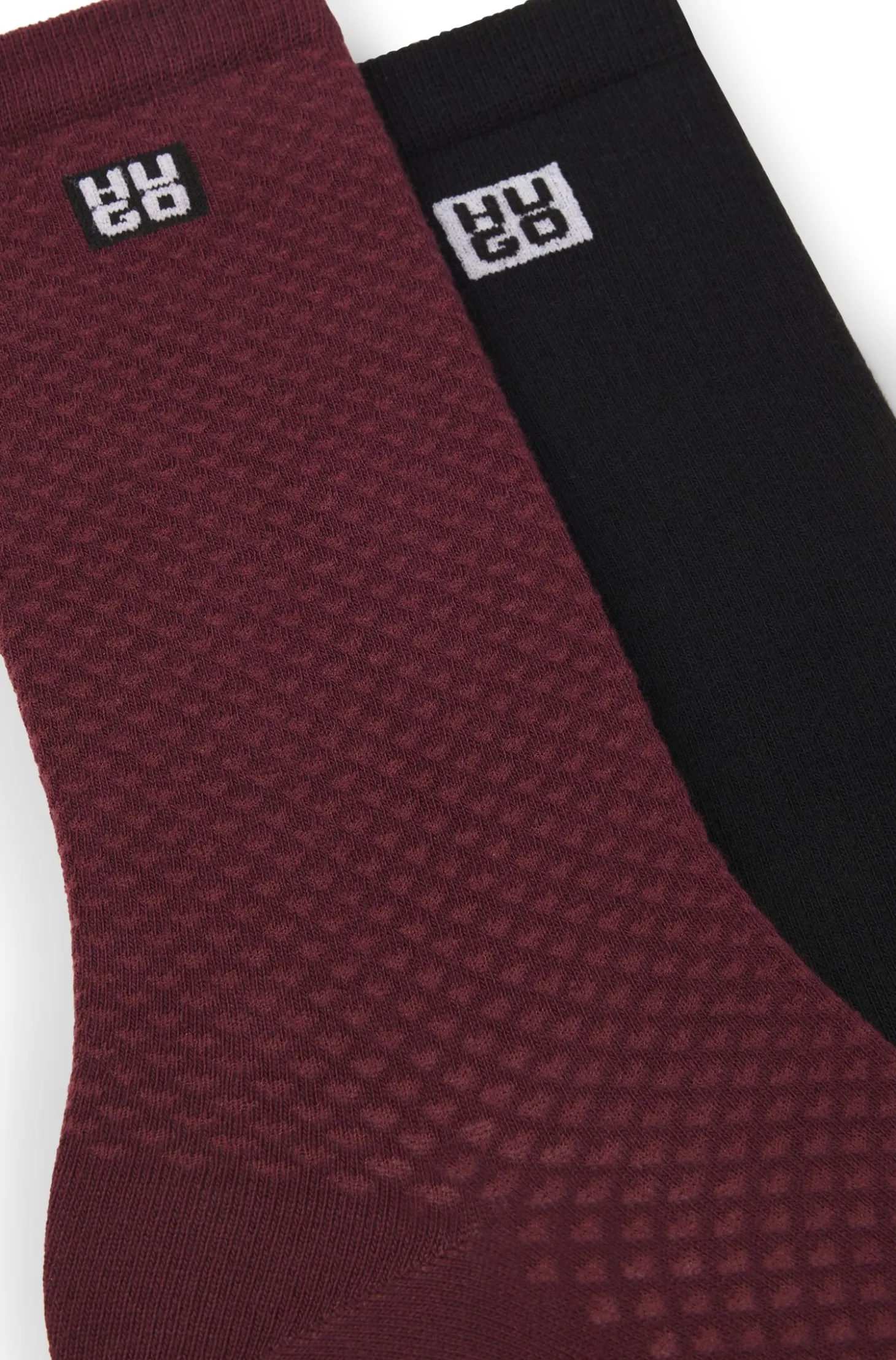 Two-pack of regular-length socks with stacked logos