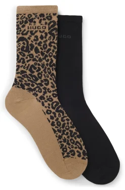 Two-pack of regular-length socks with leopard details
