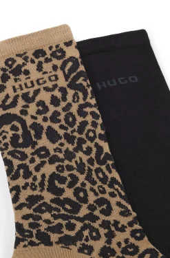 Two-pack of regular-length socks with leopard details
