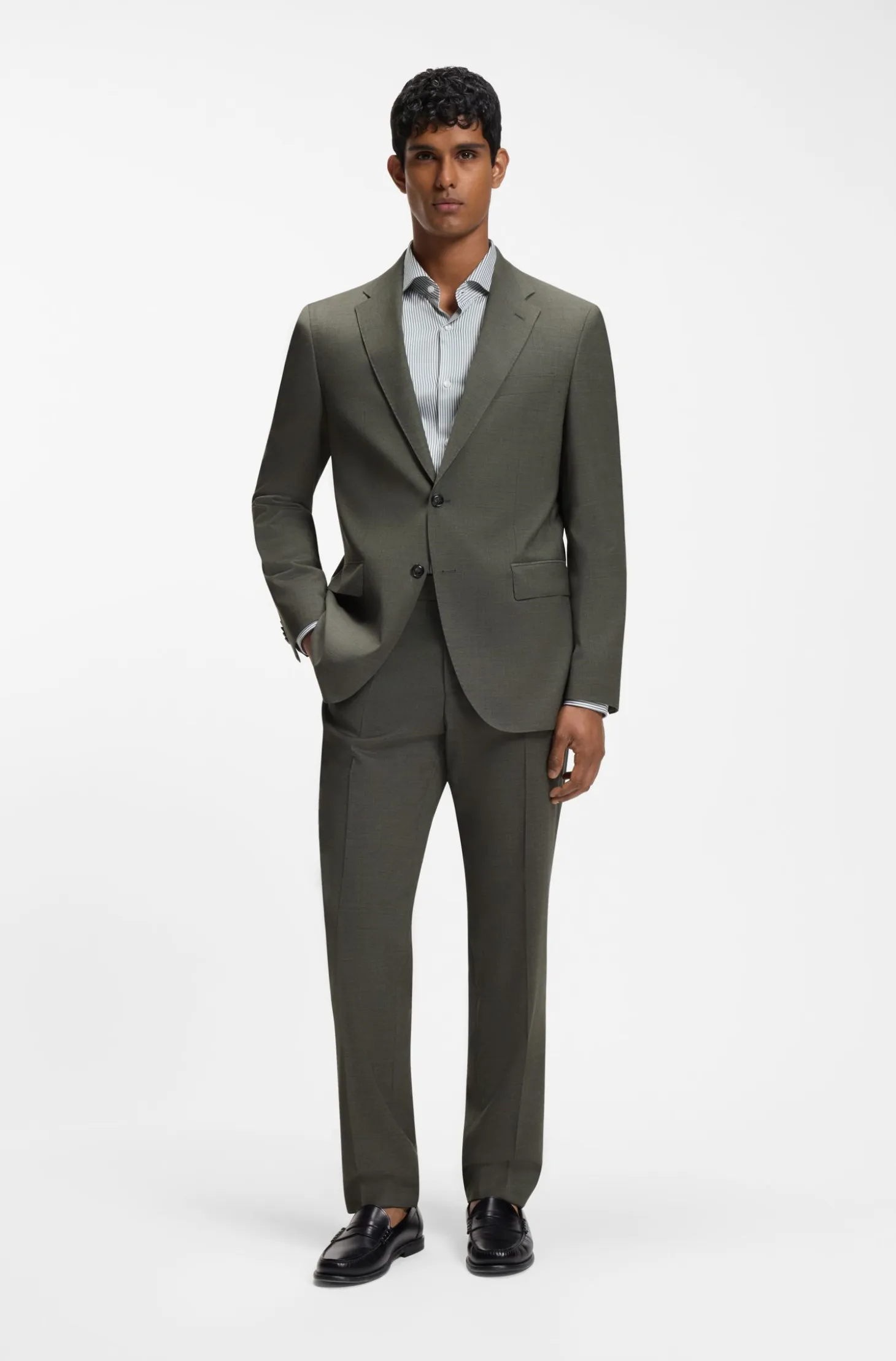 Two-piece regular-fit suit in melange stretch wool