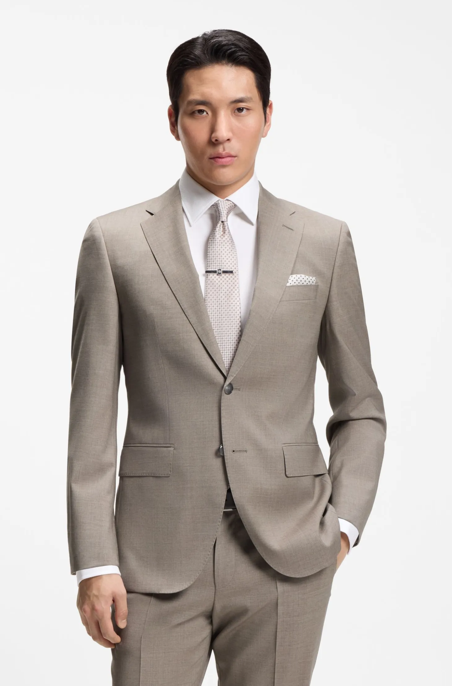 Two-piece regular-fit suit in melange stretch wool