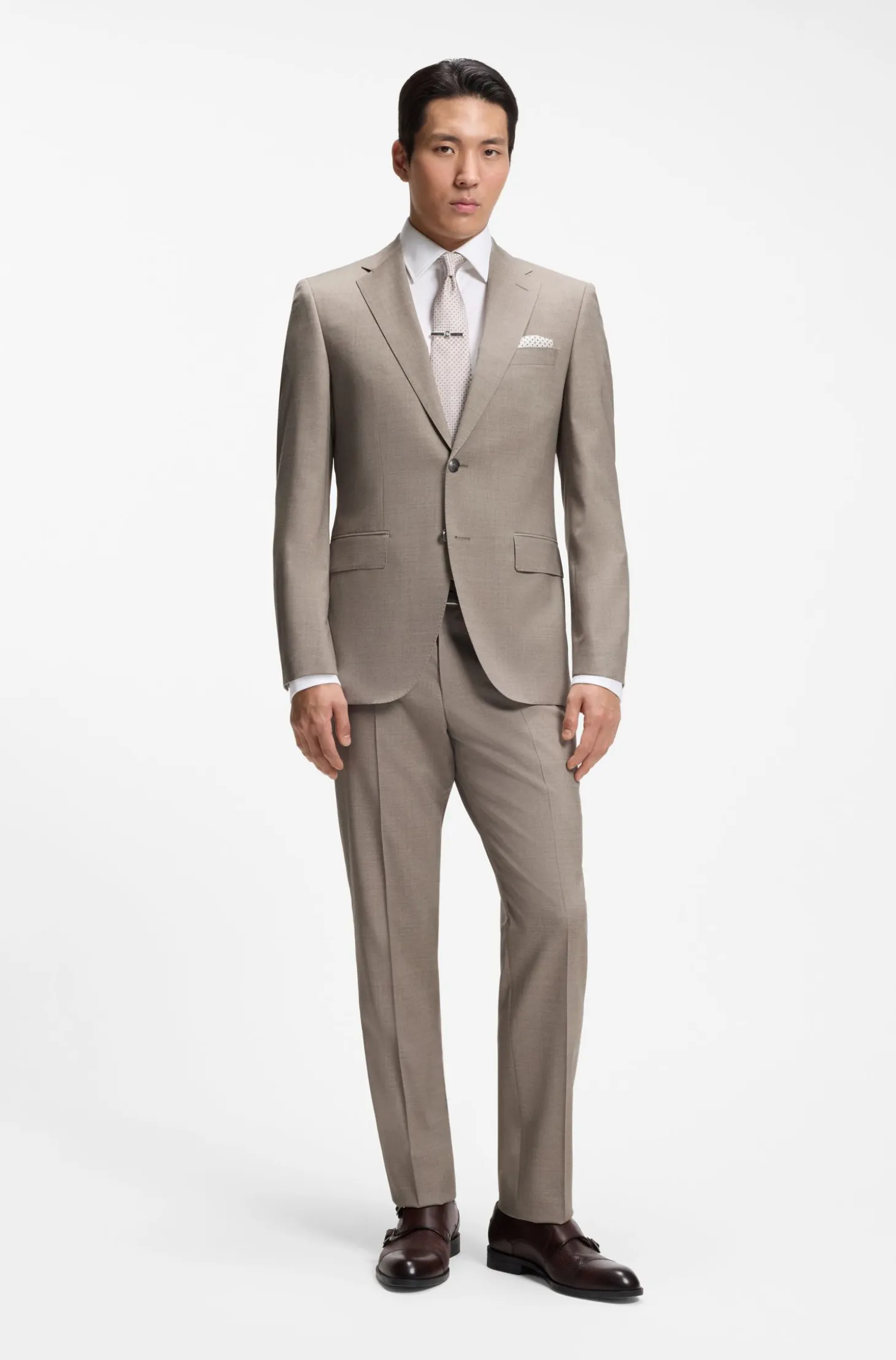 Two-piece regular-fit suit in melange stretch wool