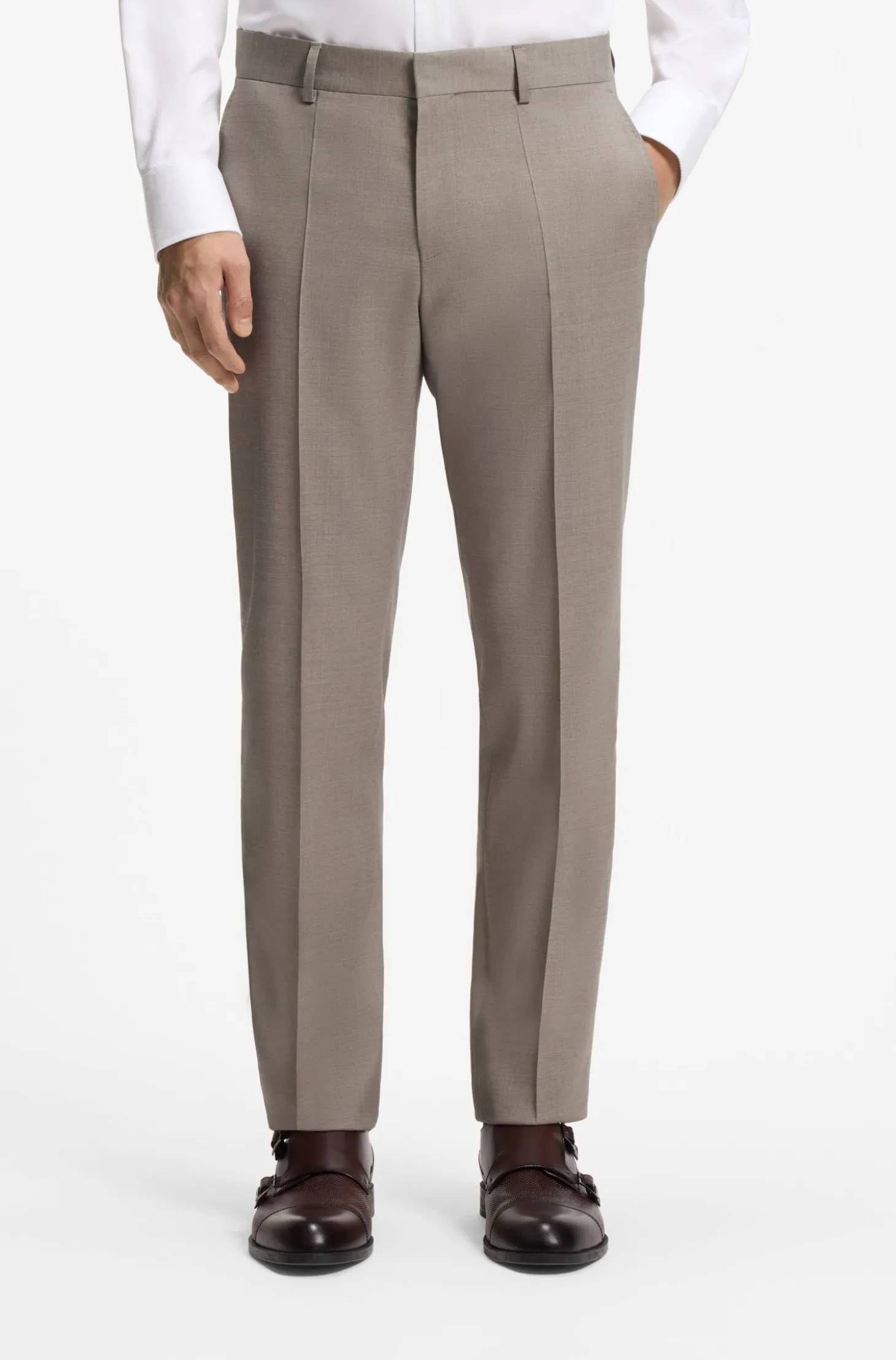 Two-piece regular-fit suit in melange stretch wool