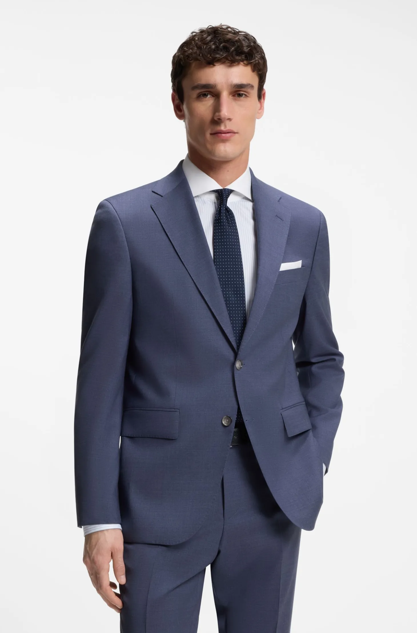 Two-piece regular-fit suit in melange stretch wool