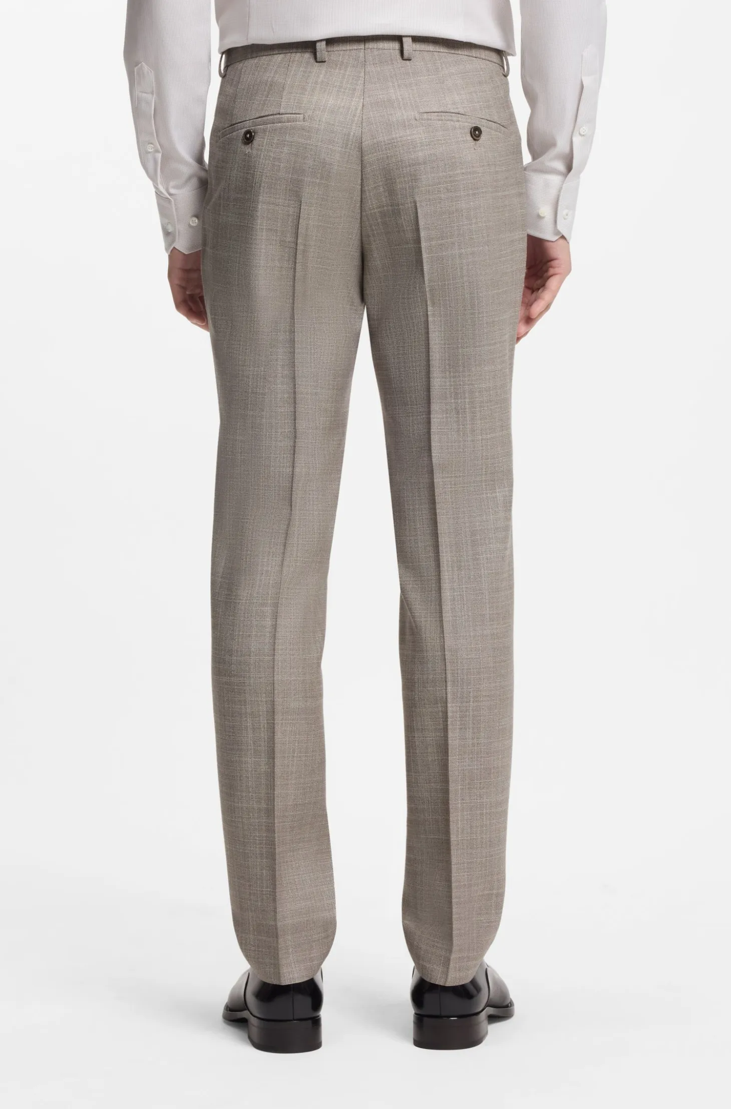 Two-piece slim-fit suit in a patterned wool-silk blend