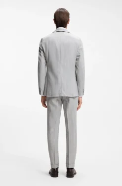 Two-piece slim-fit suit in cotton and virgin wool