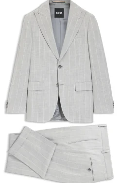 Two-piece slim-fit suit in cotton and virgin wool