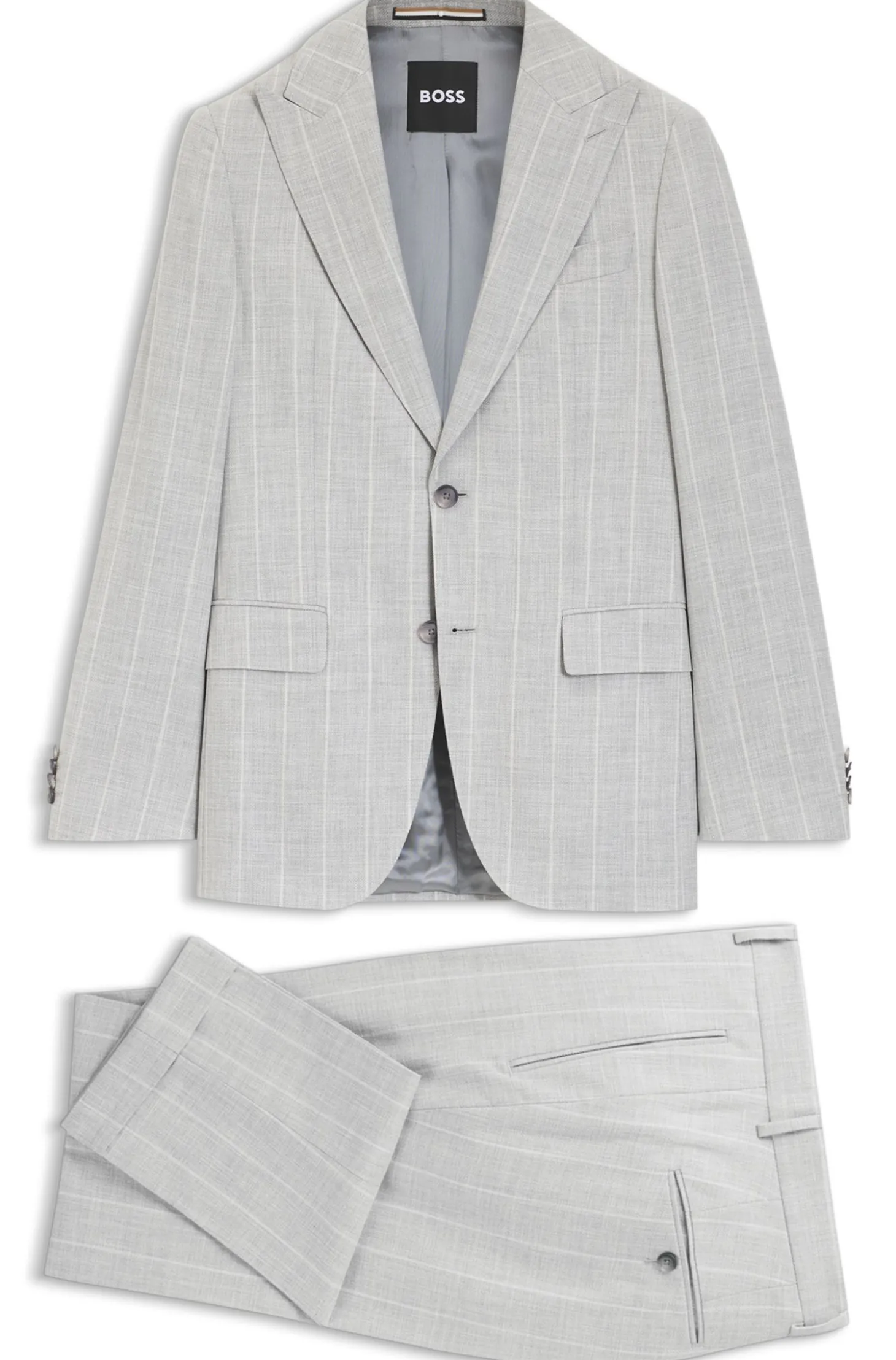 Two-piece slim-fit suit in cotton and virgin wool