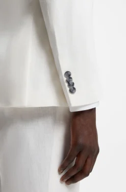 Two-piece slim-fit suit in cotton and linen