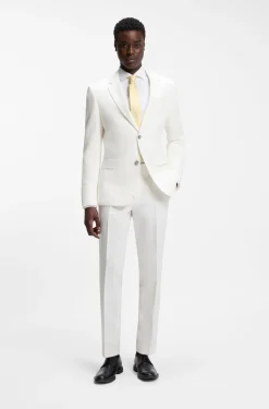 Two-piece slim-fit suit in cotton and linen