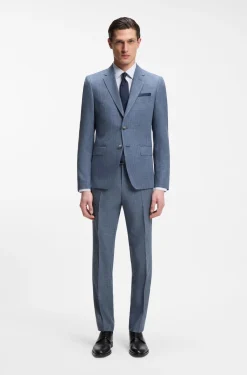 Two-piece slim-fit suit in cotton and virgin wool