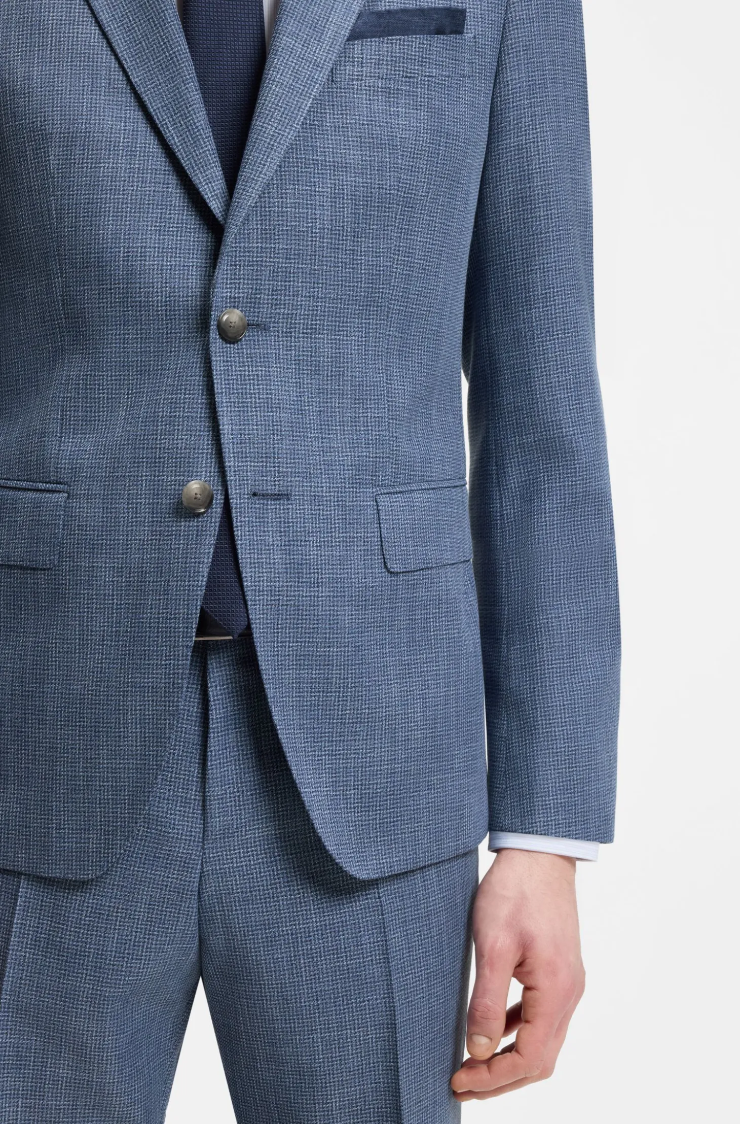 Two-piece slim-fit suit in cotton and virgin wool
