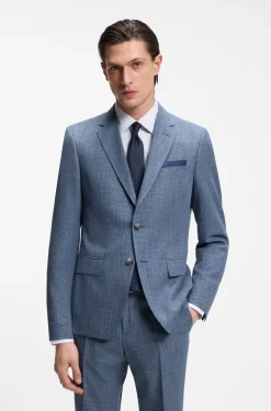 Two-piece slim-fit suit in cotton and virgin wool