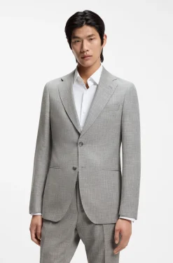 Two-piece slim-fit suit in cotton and virgin wool