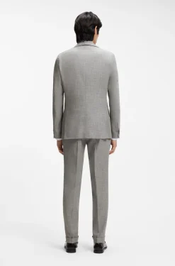 Two-piece slim-fit suit in cotton and virgin wool