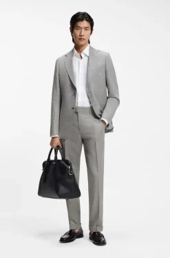 Two-piece slim-fit suit in cotton and virgin wool