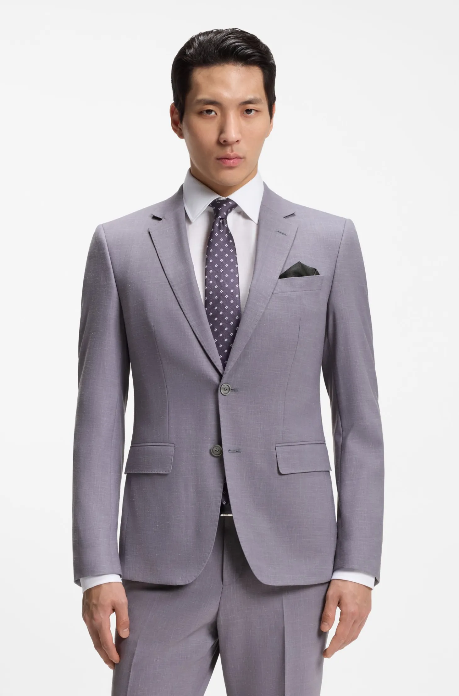 Two-piece slim-fit suit in micro-patterned fabric