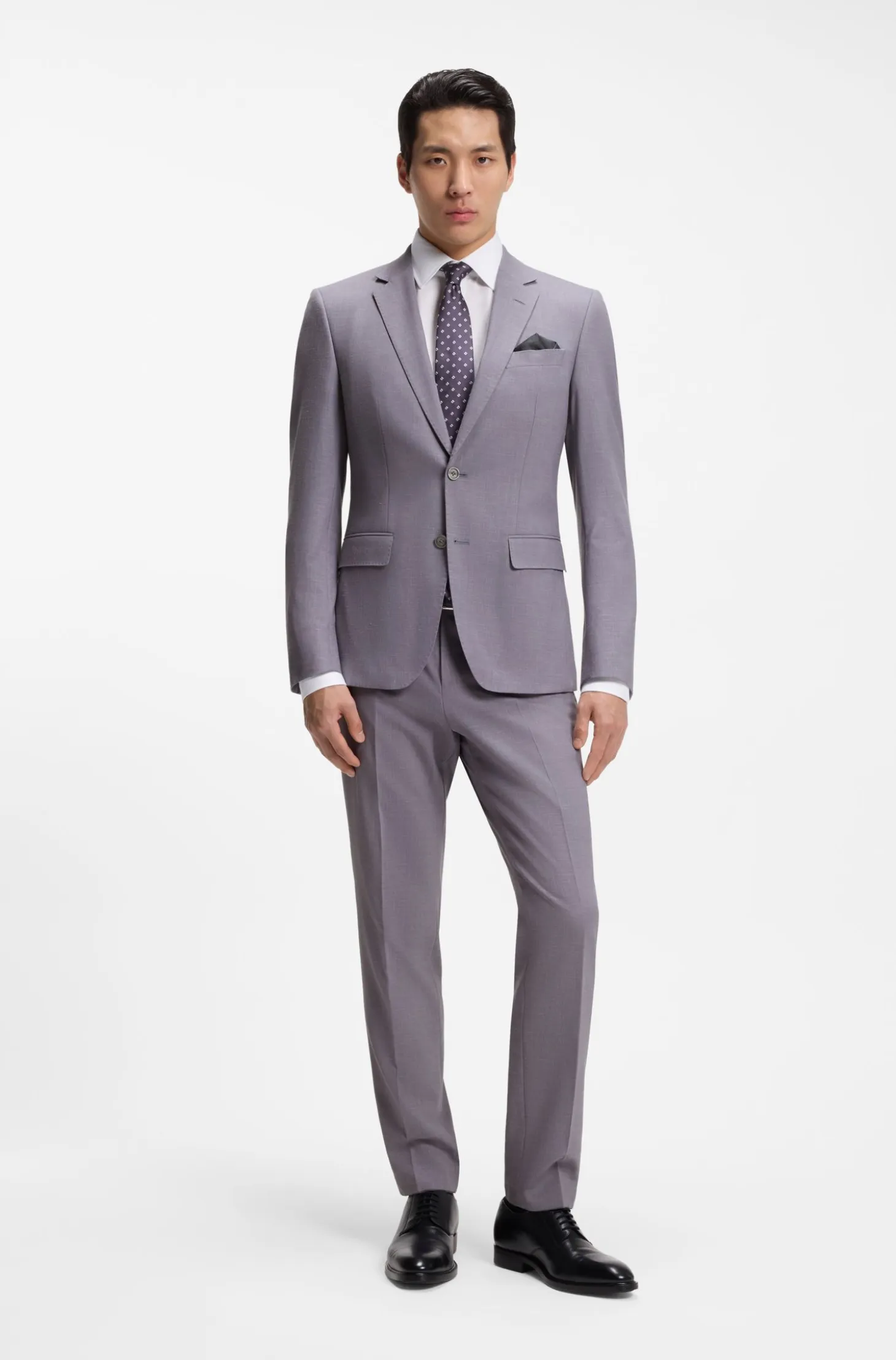 Two-piece slim-fit suit in micro-patterned fabric