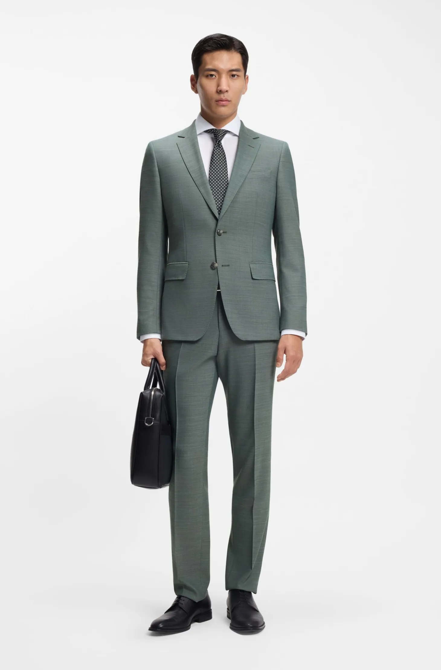 Two-piece slim-fit suit in micro-patterned stretch cloth