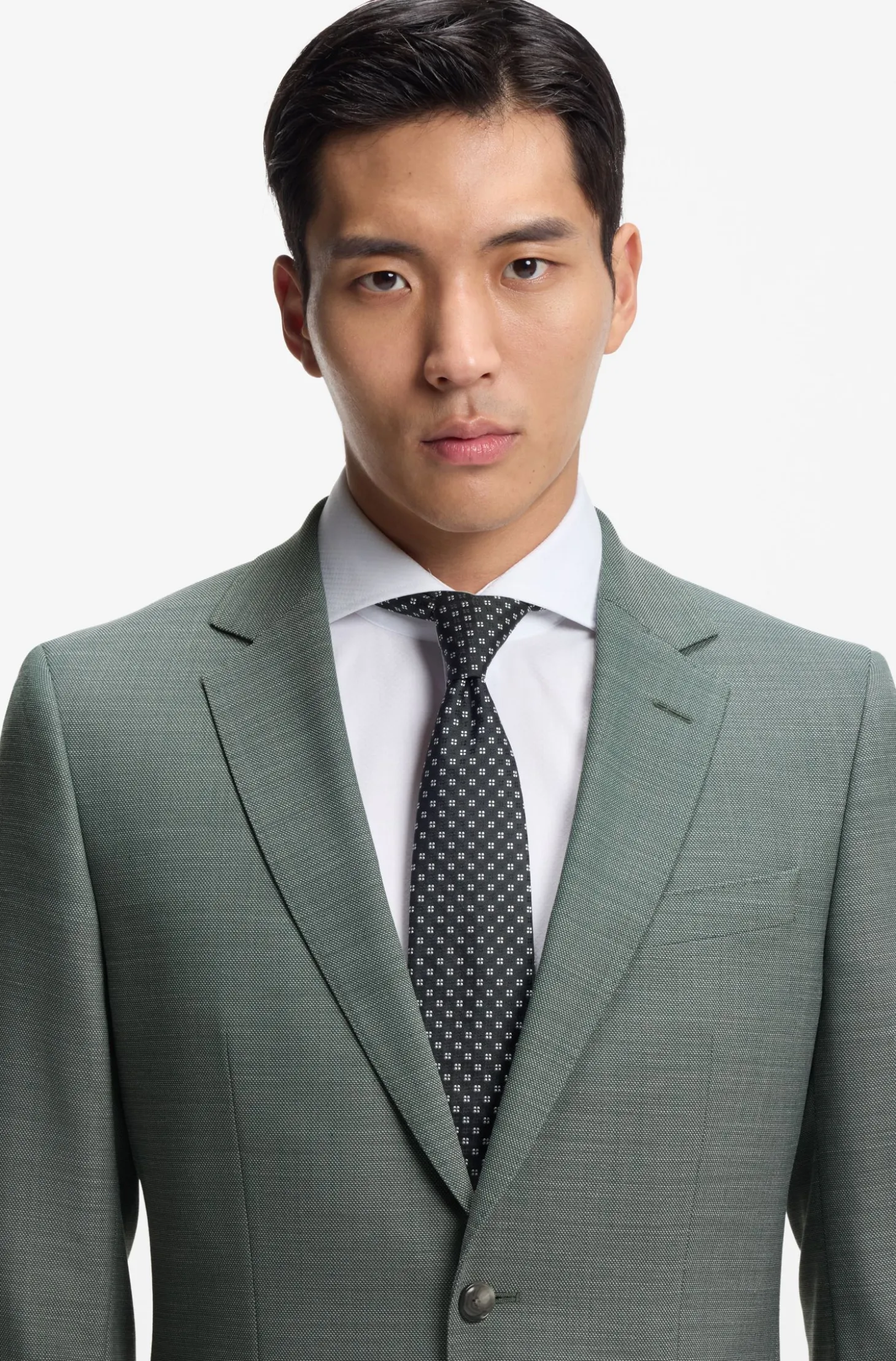 Two-piece slim-fit suit in micro-patterned stretch cloth