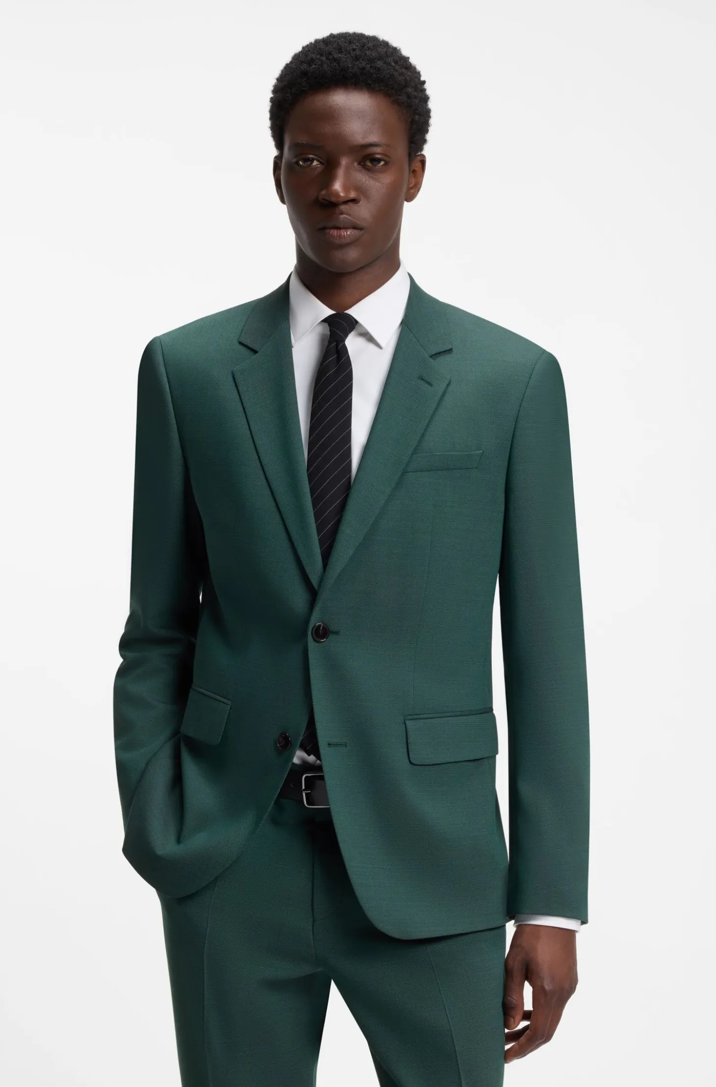 Two-piece slim-fit suit in performance-stretch twill