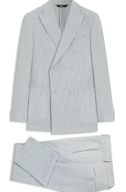 Two-piece slim-fit suit in stretch seersucker fabric