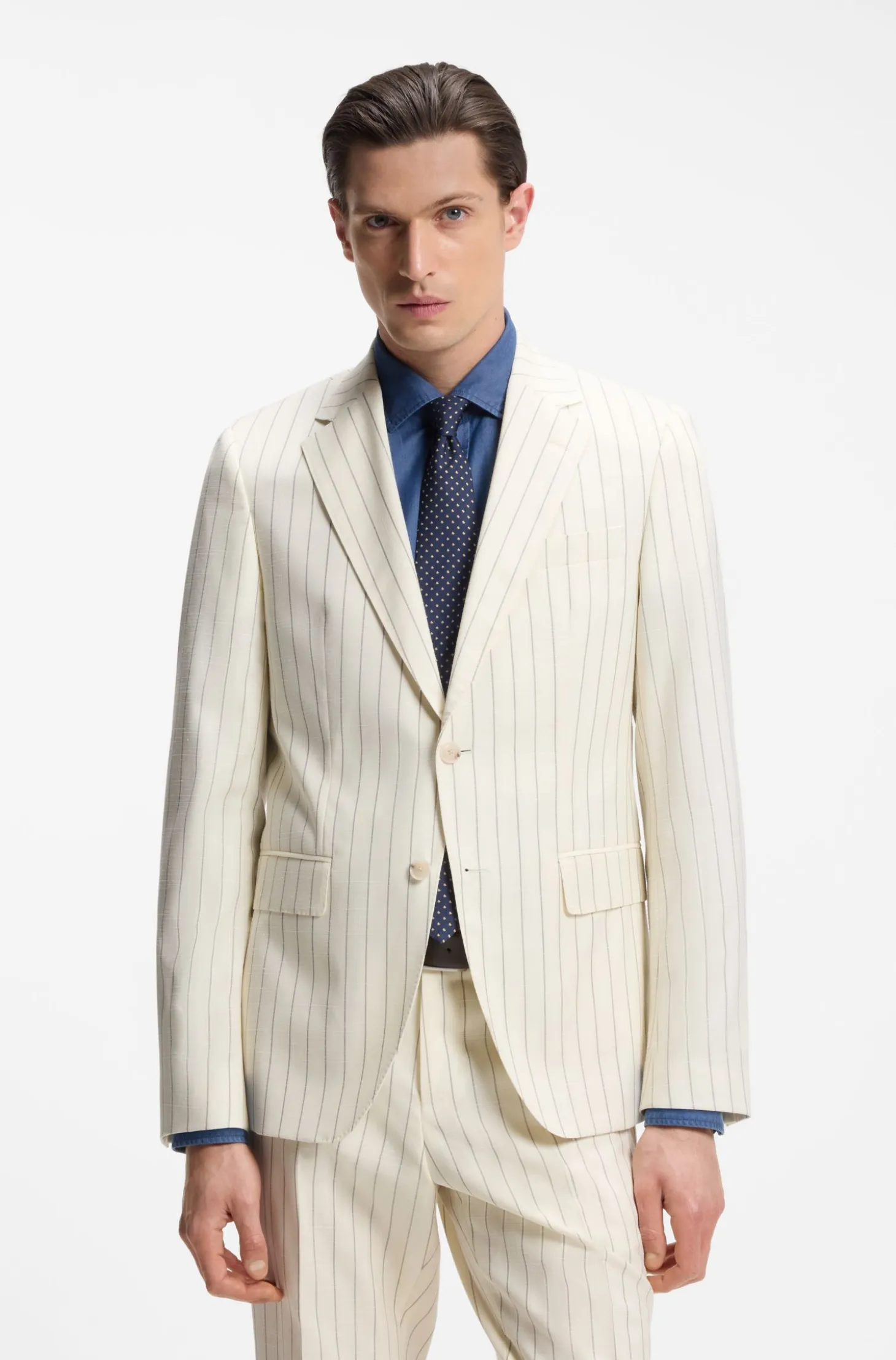 Two-piece slim-fit suit in striped fabric