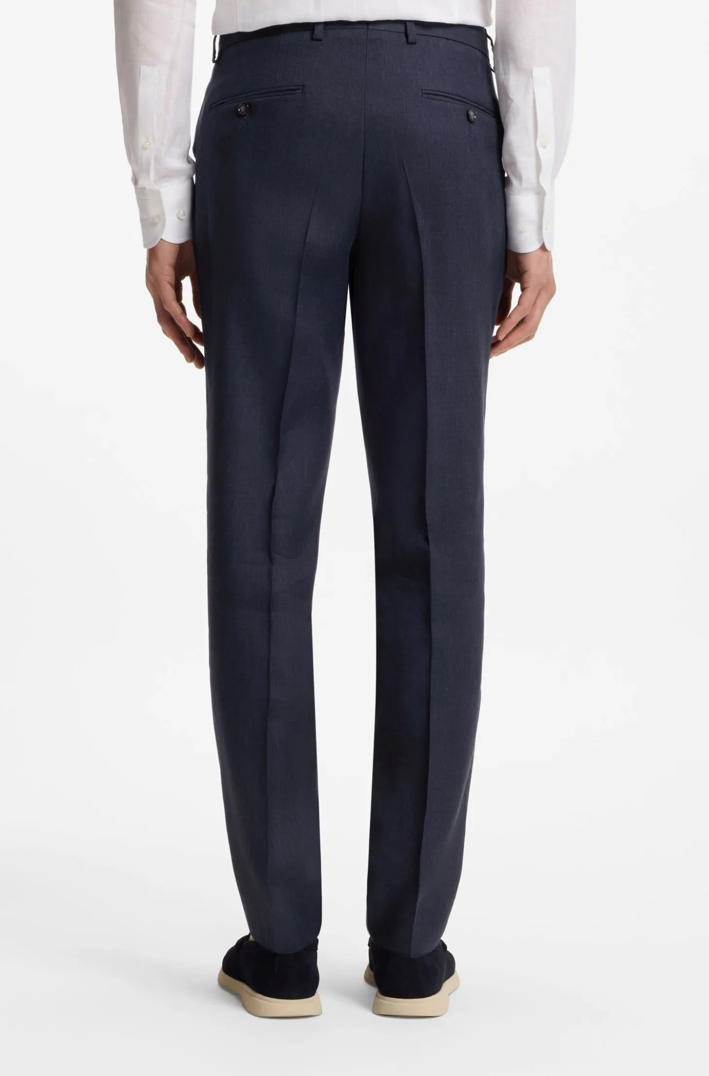 Two-piece slim-fit suit in striped linen and wool