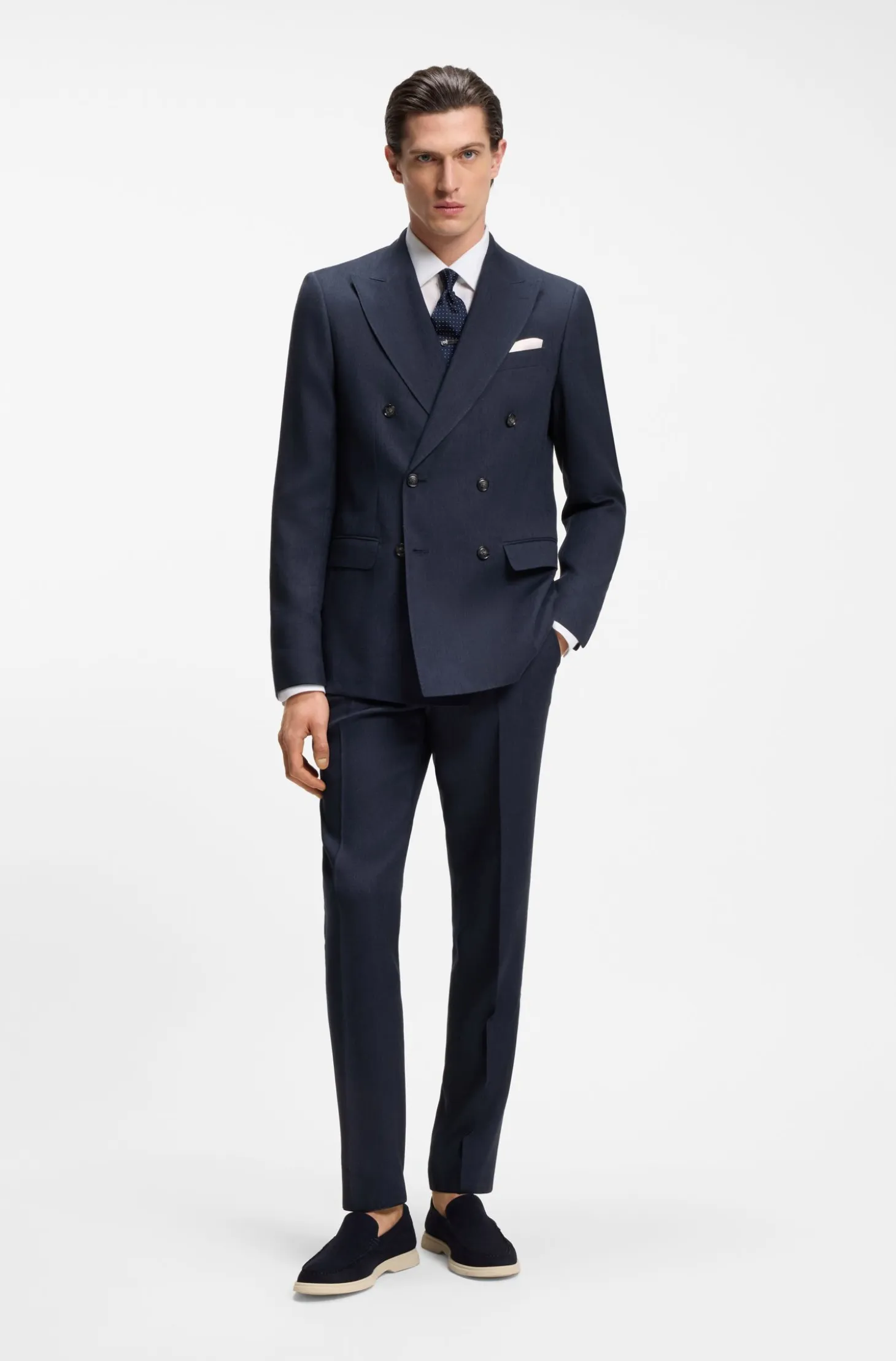 Two-piece slim-fit suit in striped linen and wool