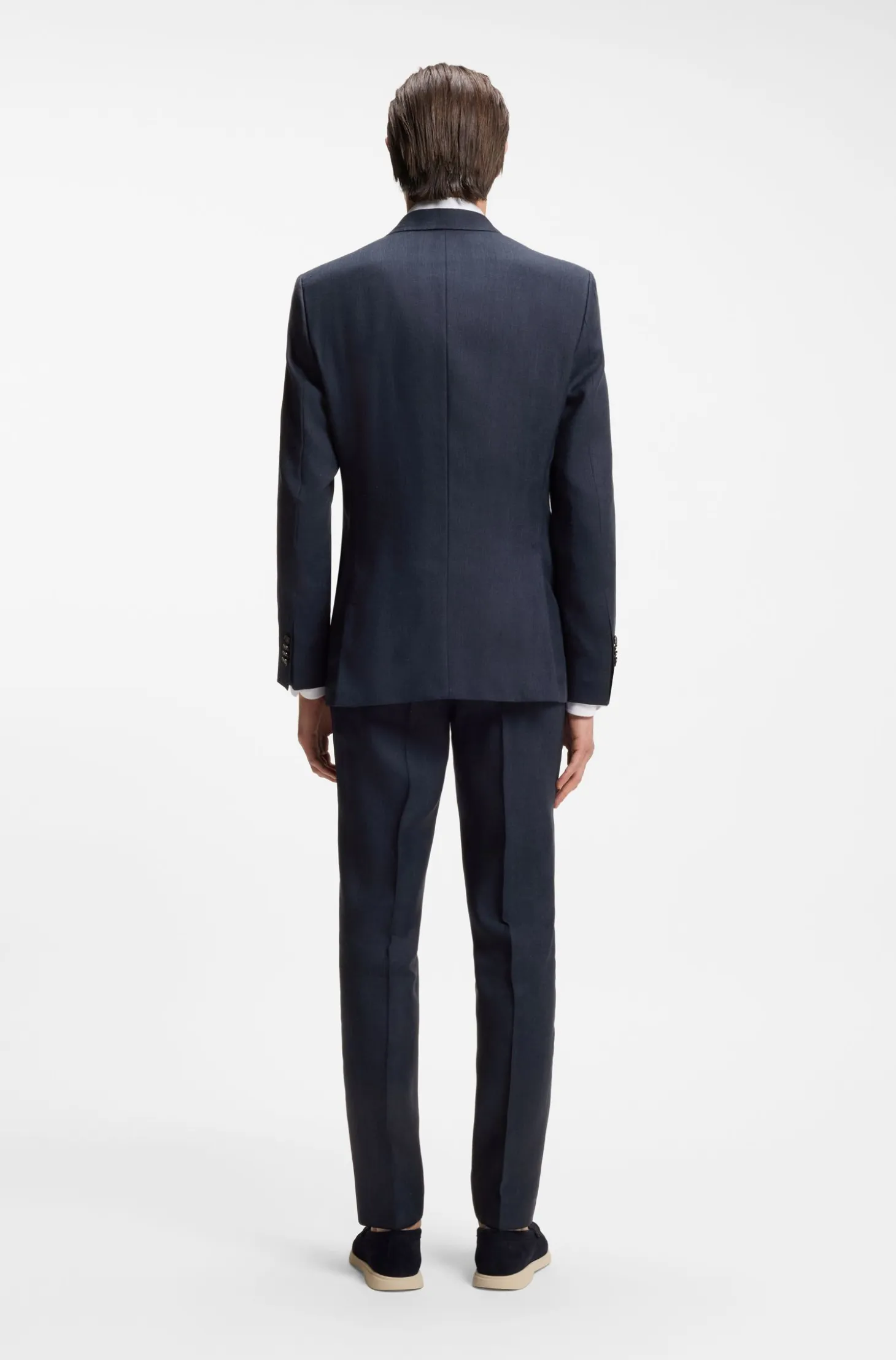 Two-piece slim-fit suit in striped linen and wool