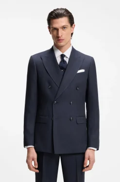 Two-piece slim-fit suit in striped linen and wool