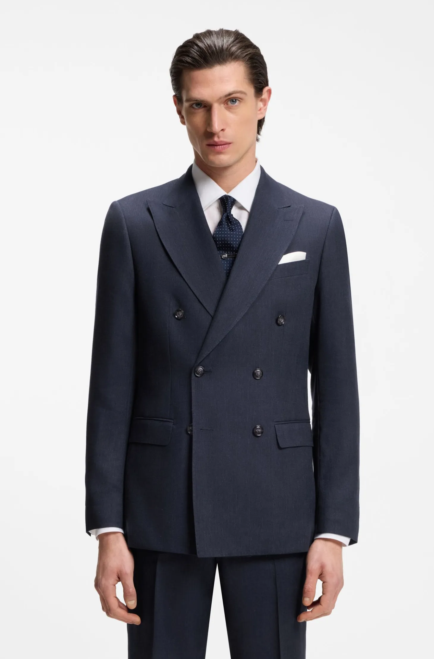 Two-piece slim-fit suit in striped linen and wool