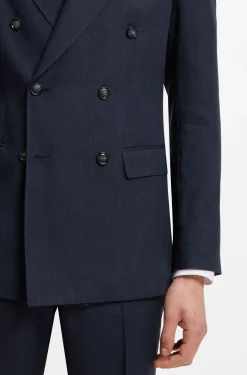 Two-piece slim-fit suit in striped linen and wool