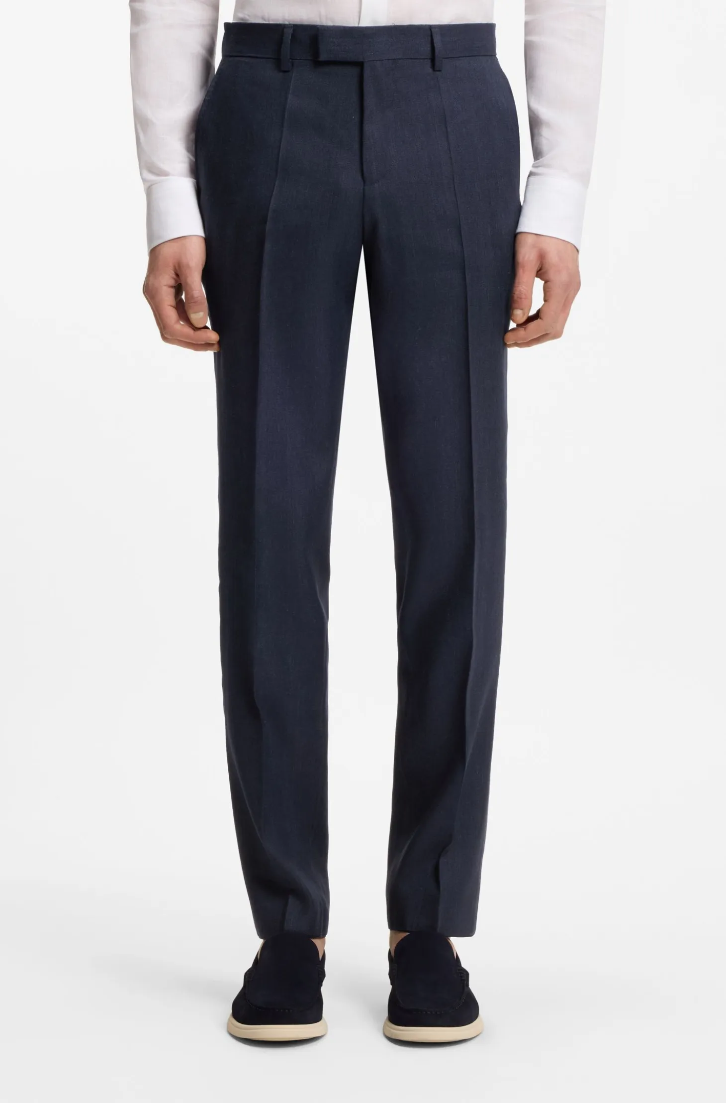 Two-piece slim-fit suit in striped linen and wool