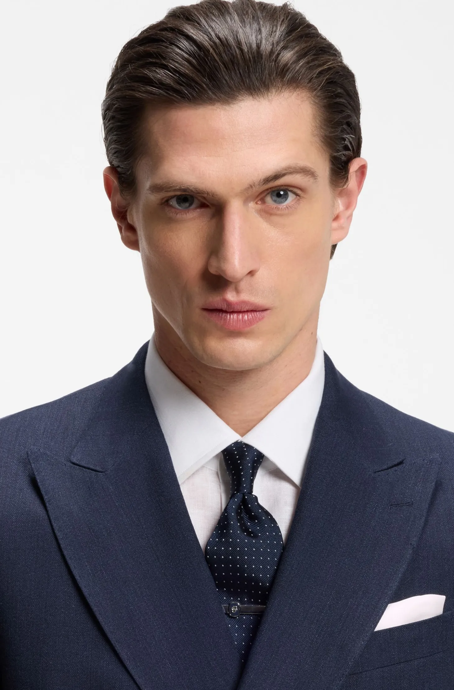 Two-piece slim-fit suit in striped linen and wool