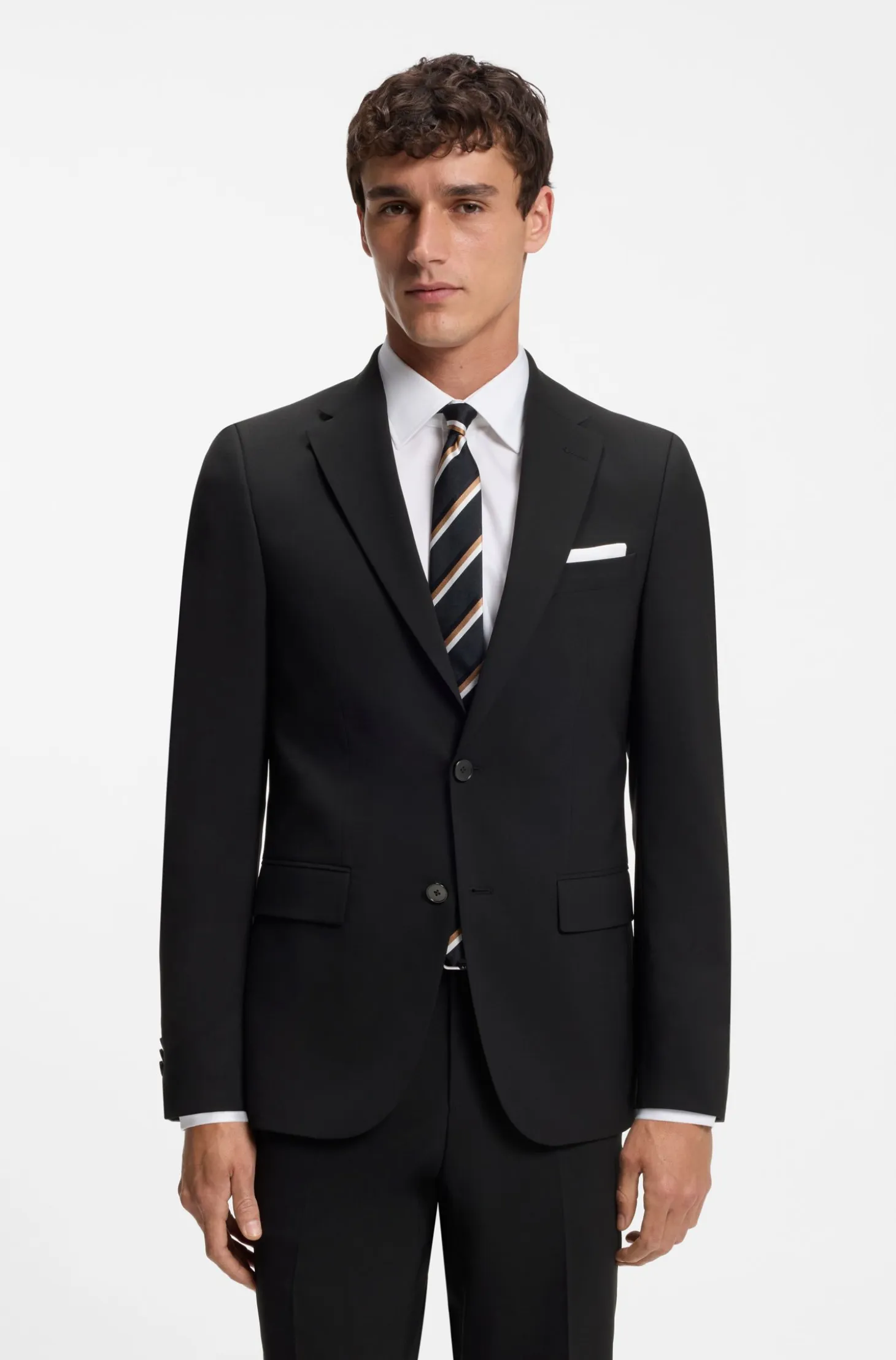 Two-piece suit in a melange stretch-wool blend