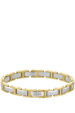 Two-tone H-link cuff with logo clasp