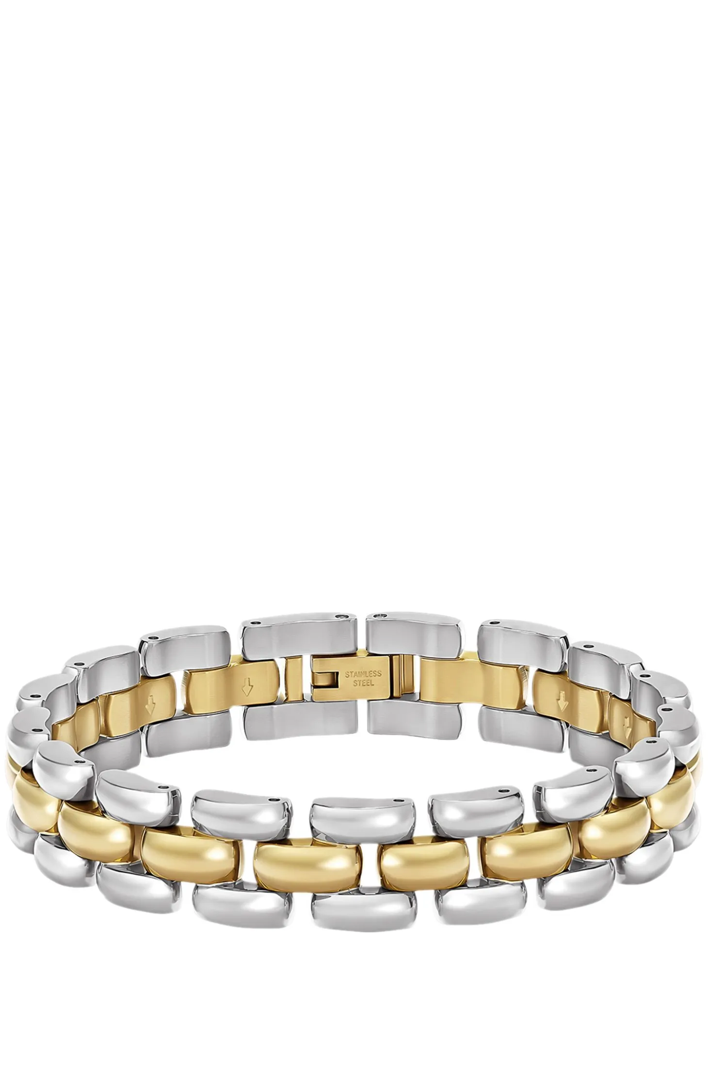 Two-tone link bracelet with engraved logo