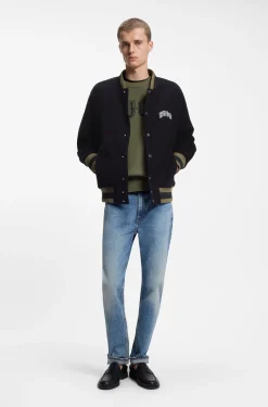 Varsity jacket in cotton corduroy with logo patch