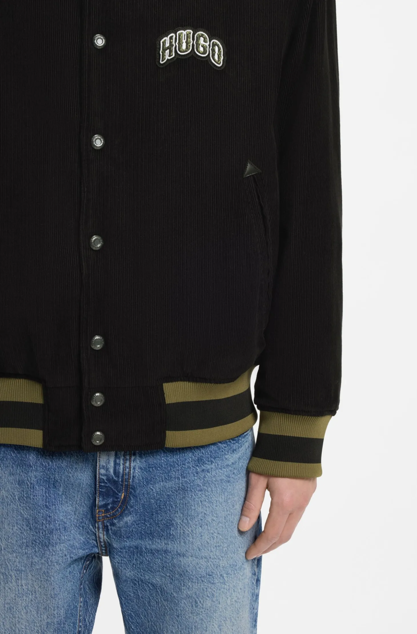 Varsity jacket in cotton corduroy with logo patch
